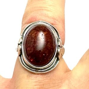 Vintage 925 Sterling Silver Baltic Amber Ring Size 9.5 Large Oval Cabochon 8g